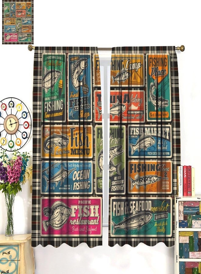 YSWOW Fish Curtains Rustic Cabin Hunting Fishing Art Printed Blackout Window Drapes for Bedroom Living Room Kitchen Decor Fabric Set 2 Panel 42x45 Inch 30% Shading Rate - Image 3